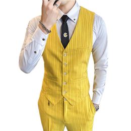 Men's Vests High Quality Yellow Mens Suit Pants And Vest 2-piece Set Spring Autumn Men Striped Trousers Pink Beige S-XXXLMen's