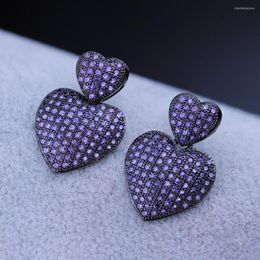 Stud Earrings Ranos Women Heart Cubic Zirconias Double For Fashion Jewelry Female Lady Gift EWX005442