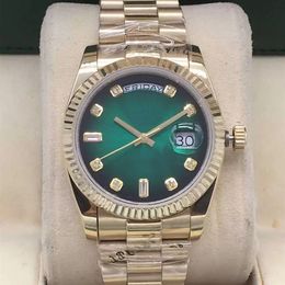 Original box certificate 18k Gold President Male Watches Day Date Diamonds Green dial Watch Men Stainless Diamond Bezel Automatic WristWatch 20236