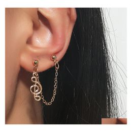 Stud Fashion Jewellery Single Piece Ear Clip Retro Metal Music Note Earrings Tassel Chain Drop Delivery Dhwhu