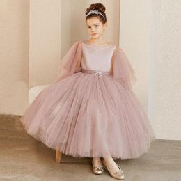 Girl Dresses Fashion Lace Short Sleeve Scoop A-Line Flower 2023 Summer Floor-Length Puff Tulle Applique Embroidery Birthday Gown