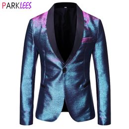 Men's Suits Blazers Mens Shiny Fashion Gradient Dress Blazer One Button Shawl Lapel Elegant Suit Jacket Men Casual Party Prom Wedding Banquet Tuxedo 230203