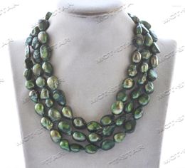 Chains Z12408 50" 14mm Green Baroque Freshwater Pearl Necklace