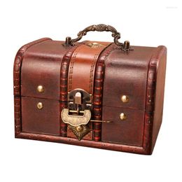Storage Boxes Antique Vintage Wooden Treasure Chest Decorative Wood Jewelry Trunk Box With Metal Lock For Pirate Keepsake