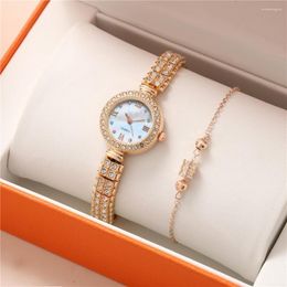 Wristwatches Fashion Women Quartz Watches Luxury With Diamonds Rome Shellface Design Watch Bracelet Stainless Steel Strap Female Gift Clock