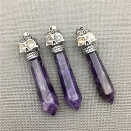 Pendant Necklaces MY0286 Tibetan Purple Crystal Quartz Skull Spike Point Pendulum Healing Stone