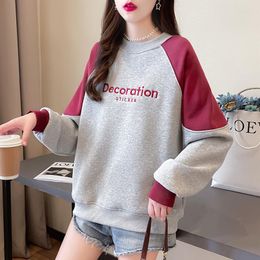 Women's Hoodies Harajuku Polyester Cotton Casual Sweatshirt Colour Matching Letter Print Women Y2k Pullovers Oversized Hoodie Sweatshirts