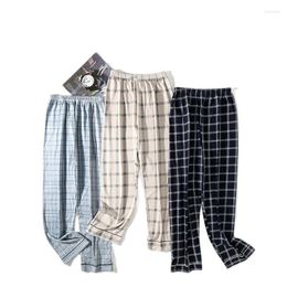 Men's Sleepwear Big Yards 4XL Plaid Print Long Pants For Man Home Furnishing Pure Cotton Full Length Trousers Pyjama Men Sleep Bottom Wear