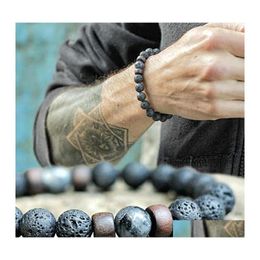 Beaded Strands Mens Lava Rock Essential Oil Diffuser Bracelets For Women Natural Stone Magnetic Wooden Beads Charm Diy Fashion Jewe Otyh1