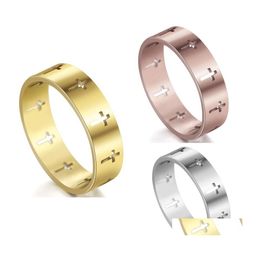 Band Rings Punk Stainless Steel For Women Geometric Cross Ring Statement Lock Charms Men Jewellery Drop Delivery Otmcq