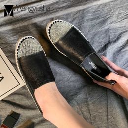 Dress Shoes Full Grain Flats Women Cow Leather Shoes Espadrilles Fisherman Loafers 2020 New Crystal Mixed Colours Diamonds Cowhide Moccasins G230130
