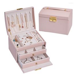 Jewellery Pouches 3 Layers Box Organiser With Handle PU Leather Display Case Storage For Bracelets Earrings Rings Necklace