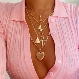 Pendant Necklaces HebeDeer Necklace Chain Women Heart Jewellery Light Yellow Gold Colour Bohemia Trendy Pharaoh Collier1