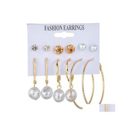 Dangle Chandelier Vintage Irregar Pearl Drop Earrings For Women 6Pairs Mix Cz Zircon Stud Big Circle Hoop Earring Delivery Jewellery Dhu7Q