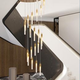 Pendant Lamps Modern Long Crystal Led Chandelier Luxury Villa Living Room Dining Stair Shopping Mall Decoration