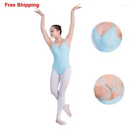 Stage Wear Girls Adult Summer Sleeveless Ballet Leotards Cotton Stretch Bodysuit Women Ladies Gymnastics Dance Clothes