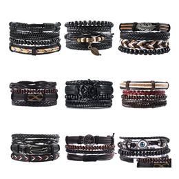 Charm Bracelets Mtilayer Retro Leather For Men Beads 4 Pcs Bracelet Set Handmade Anchor Infinity Wrap Jewelry Drop Delivery Otczk