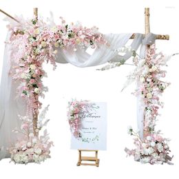 Decorative Flowers Pink Rose Palm Cherry Blossom Artificial Flower Row Wedding Arch Background Decoration Hanging Birthday Party Props