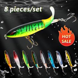 Baits Lures 8Pcs Whopper Plopper 10Cm14Cm Floating Per Fishing Lure Artificial Hard Bait Wobbler Rotating Tail Tackle 3D Eyes 230204