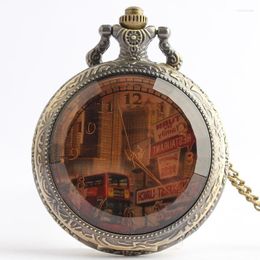 Pocket Watches Watch Jewellery City Bus Building Quarzt Necklace Pendant For Women/ Men Gift
