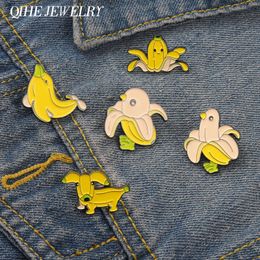 Cute Brooch Banana Animal Enamel Pin Yellow Octopus Dog Chicken Lapel Clothes Badge Backpack Kids Jewelry Gift Friends Wholesale