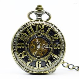 Pocket Watches Retro Hollow Case Skeleton Arabic Number Mechanical Hand Wind Watch Women Fob Gift PJX1224