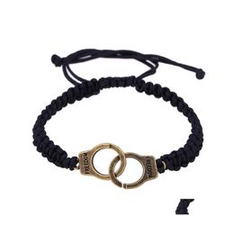 Charm Bracelets Fashion Trendy Dom Handcuff Black Woven Handmade Rope Chain Bangle For Women Men Diy Crafts Jewellery Gift Drop Deliver Otgu3