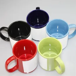 sublimation Coloured handles ceramic mug 11oz blank white coffee mugs DIY heat transfer inner Coloured cup with handle