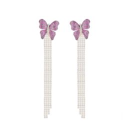 Dangle Chandelier Butterfly Long Tassel Crystal For Women Vintage Jewelry Modern Party Wedding Bridal Accessories Trendy Drop Earr Otea7