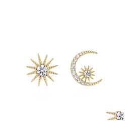 Stud Korean Asymmetrical Star Moon Earrings For Women 925 Sterling Sier Hypoallergenic Cz Ear Rings Fashion Jewellery Gift Drop Deliver Otsnb