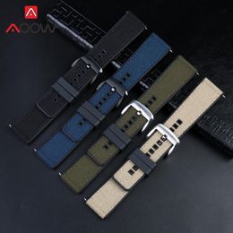 Watch Bands Canvas Nylon Rubber Strap 20mm 22mm 24mm Waterproof Watchband Quick Release Men Replacement Bracelet Band Accessories