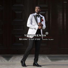 Men's Suits Luxury Man Suit Formal Wedding Tuxedo Groom Men Blazer Sets White Jacquard Coat Black Notched Lapel Vest Pants 3 Pieces Latest