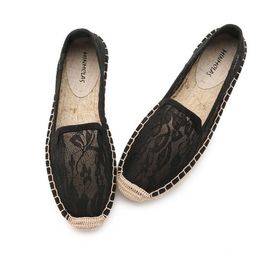 Dress Shoes Espadrilles lace embroidery flower loafers women triangle mesh flats moccasins reflective lace plaid hemp fishermans shoes woman G230130