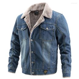 Men's Jackets 2023 Velvet Thick Denim Jacket Men Casual Lapel Cotton Jeans Fur Collar Warm Winter Mens And Coats