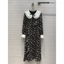 Casual Dresses Fashion End 11.8 High Vintage Ruffles Doll Collar Floral Print Butterfly Sleeve Silk Women Elegant Split Midi Dress