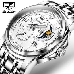 Wristwatches JSDUN Automatic Mechanical Watch For Men 3D Plate Multi-funtion 50M Deep Waterproof Moon Phase Business Wristwatch Reloj Hombre