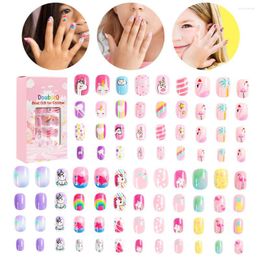 False Nails 84pcs/box Children Cartoon Tips Press On Nail Full Cover Kid Glue Self Fake Art For Girls Manicure