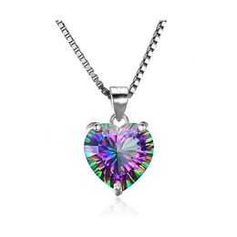 Pendant Necklaces Luxury 925 Sterling Sier Heart Shaped Rainbow Cubic Zirconia Cz Gemstone Charm Box Chains For Women Fashion Jewelr Otpc2