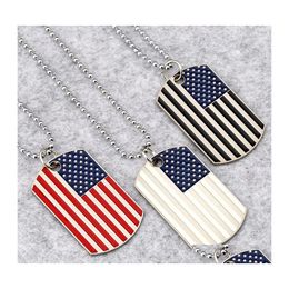 Pendant Necklaces Hip Hop American National Flag Men S Square Usa Military Card Charm Bead Chain For Women Rapper Fashion Jewellery Dr Otbns