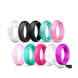 Band Rings Creative 5.7Mm Sile Women Men Jewellery Ring Rubber Bands Flexible Charm Finger Gothic Wedding Gift Hypoallergenic 10Pcs/Se Ot4Du