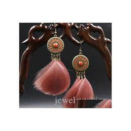 Dangle Chandelier Fashion Jewellery Womens Vintage Circar Glaze Fluffy Feather Tassel Long Earrings Drop Delivery Dhxpw