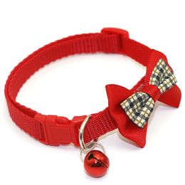 Plaid bowknot pet collar solid color cat collar outdoor dog super cute bell collar