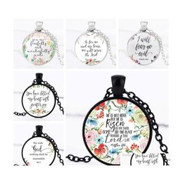 Pendant Necklaces Scriptures Flower For Women Men Religion Bible Letter Glass Cabochons Chains Fashion Girls Jewelry Gift Drop Deliv Otxqd