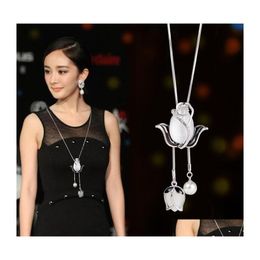 Pendant Necklaces Rose Flower Long Tassel Necklace Charm Dress Accessories Sweater Jewellery Vipjewel Drop Delivery Pendants Dhwyp