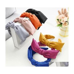 Headbands Fashion Women Headband Wide Side Big Bowknot Hairband Solid Color Casual Headwear For Adt Hair Accessories Drop Delivery J Dhvkf