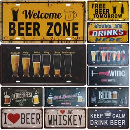 Welcome Beer Zone Cold Beer Metal Tin Sign Front Door Bar Pub Cafe Wall Decor Retro Tin Signs Crafts Decor Car Plate Licence Plaques Size 30X15cm W01