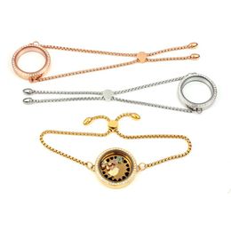 Charms Carvort Floating Clear Glass Locket With Stone Bracelet 316L Stainless Steel Twist Screw Pendant Adjustable ChainCharms