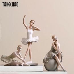 Decorative Objects Figurines TANGCHAO Nordic Style Ballet Girl Statue Creative Home Decor Resin Ballet Figurines For Home Room Decoration 230204