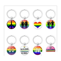 Key Rings Fashion Gay Lesbian Pride Sign Keychains For Women Men Rainbow Colour Glass Gemstone Charm Chains Lgbt Jewellery Accessories Otxkl