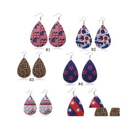 Dangle Chandelier Women Ethnic Lichee Pattern Leather Earrings For Girls American Flag Star Printing Drop Fashion Bohemian Jewellery Otvyk